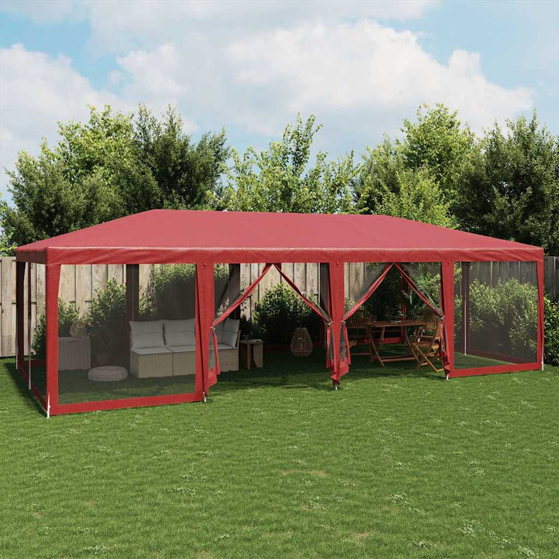 Afbeelding laden in galerijviewer, Vidaxl partytent met 12 mesh zijwanden 8x4 m hdpe rood
