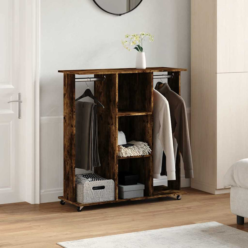Afbeelding laden in galerijviewer, Vidaxl kledingkast met wielen 102x38x110 cm bewerkt hout gerookt eiken
