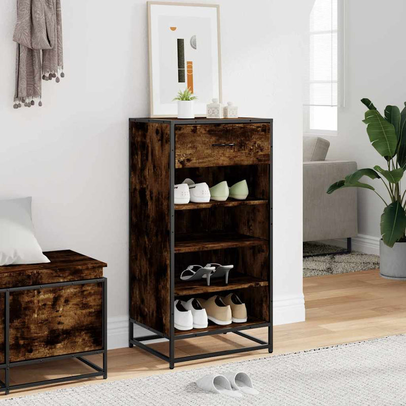 Afbeelding laden in galerijviewer, Vidaxl schoenenrek 48x38x97,5 cm bewerkt hout gerookt eikenkleurig
