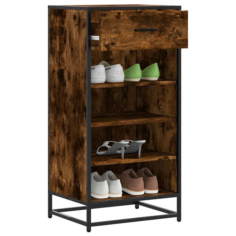 Afbeelding laden in galerijviewer, Vidaxl schoenenrek 48x38x97,5 cm bewerkt hout gerookt eikenkleurig
