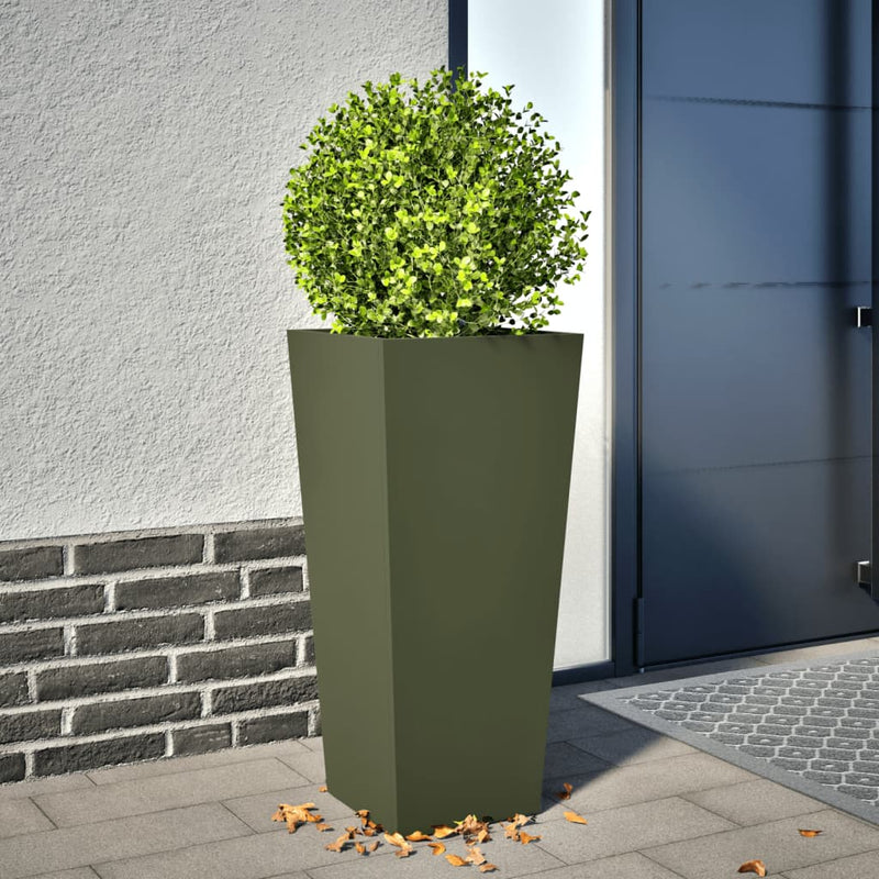 Afbeelding laden in galerijviewer, Vidaxl plantenbak 35x35x75 cm staal olijfgroen
