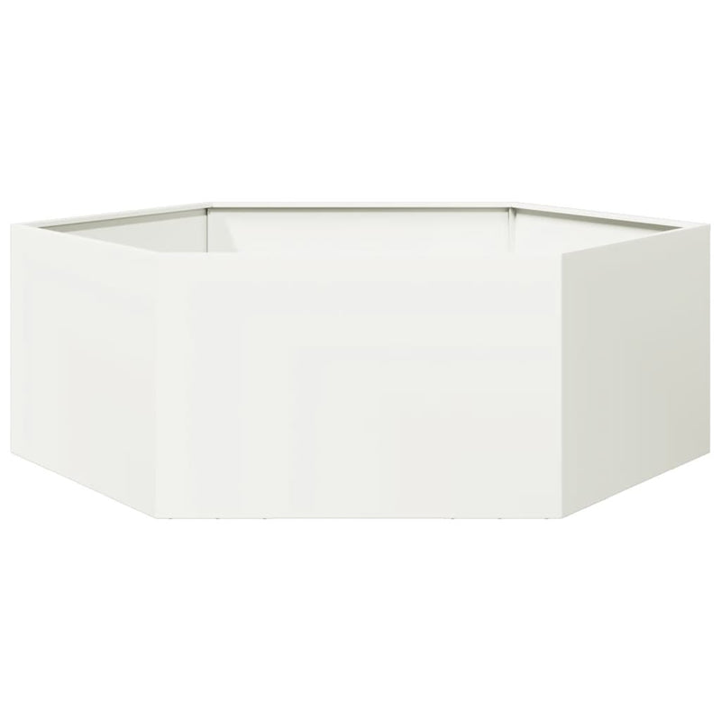 Afbeelding laden in galerijviewer, Vidaxl plantenbak zeshoek 138x120x45 cm staal wit
