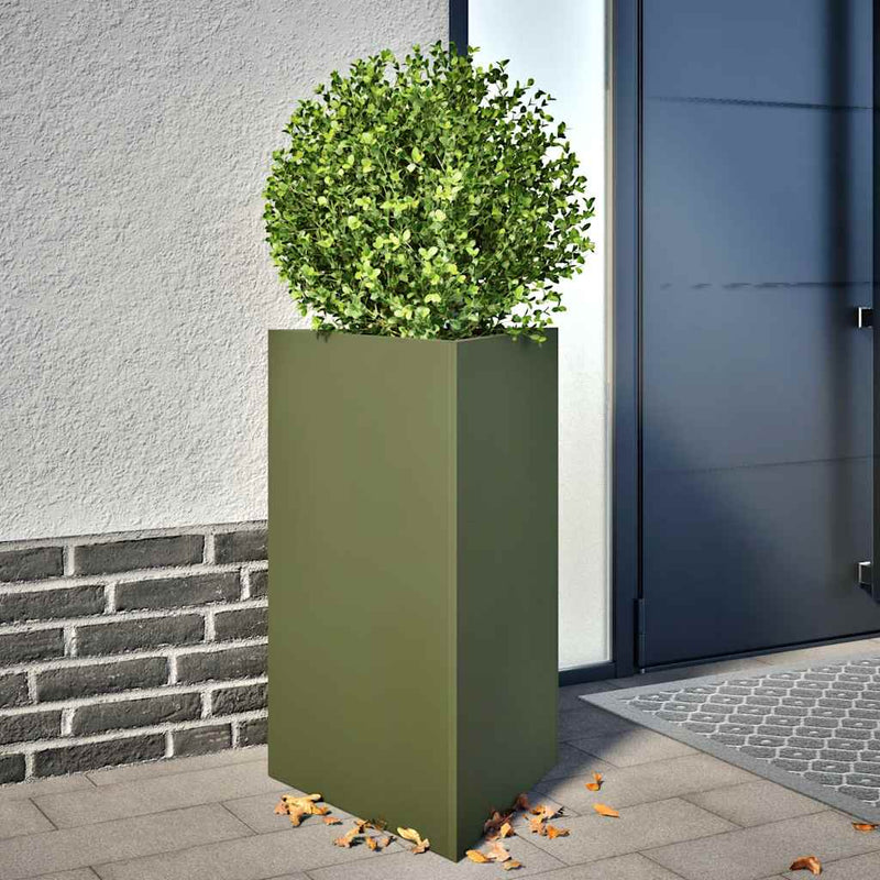 Afbeelding laden in galerijviewer, Vidaxl plantenbak driehoek 50x43x75 cm staal olijfgroen
