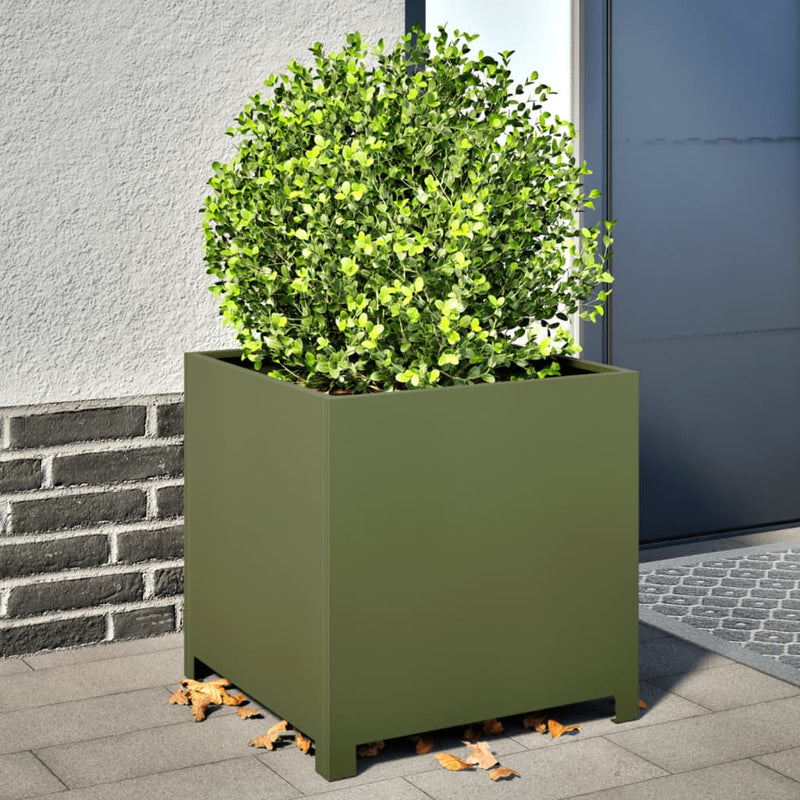 Afbeelding laden in galerijviewer, Vidaxl plantenbak 50x50x50 cm staal olijfgroen
