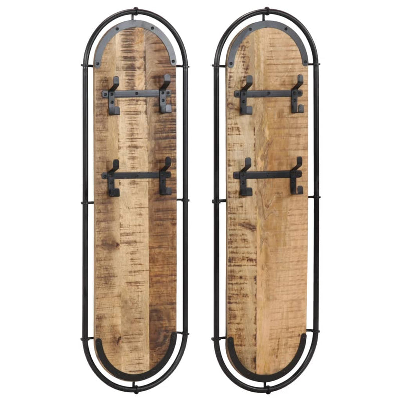 Afbeelding laden in galerijviewer, Vidaxl wandkapstokken 2 st met 4 haken massief ruw mangohout
