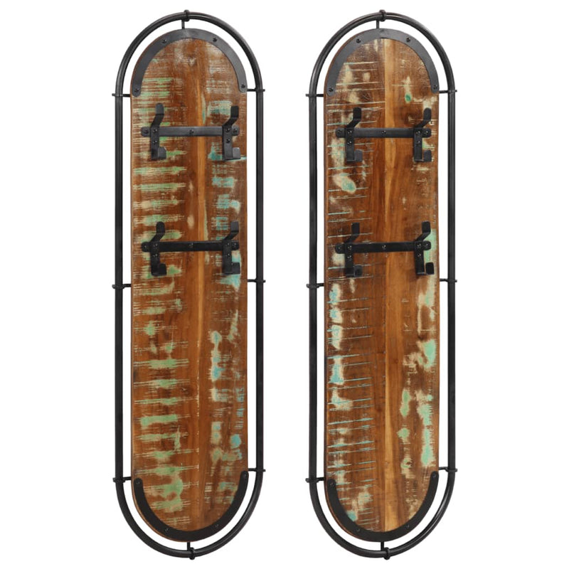 Afbeelding laden in galerijviewer, Vidaxl wandkapstokken 2 st met 4 haken massief gerecycled hout

