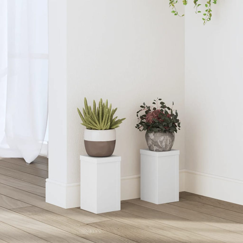 Afbeelding laden in galerijviewer, Vidaxl plantenstandaards 2 st 10x10x18 cm bewerkt hout wit
