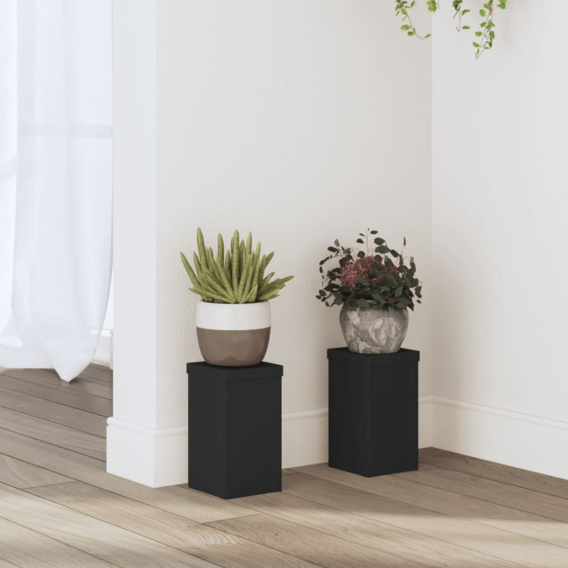 Afbeelding laden in galerijviewer, Vidaxl plantenstandaards 2 st 10x10x18 cm bewerkt hout zwart
