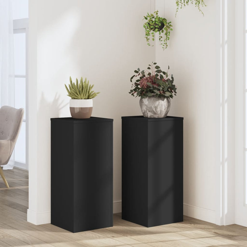 Afbeelding laden in galerijviewer, Vidaxl plantenstandaards 2 st 30x30x70 cm bewerkt hout zwart
