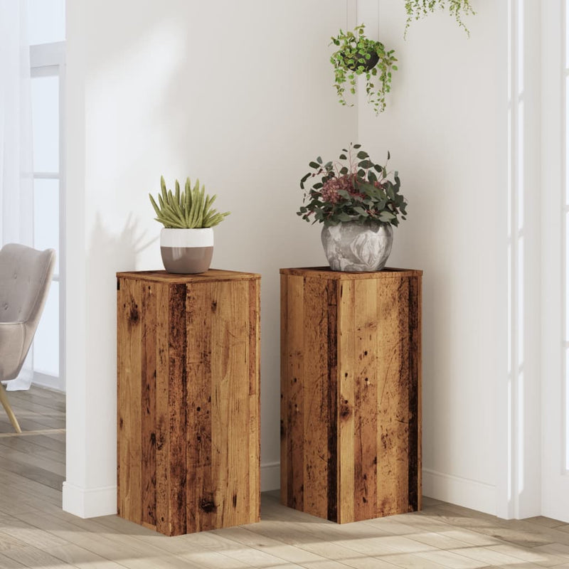 Afbeelding laden in galerijviewer, Vidaxl plantenstandaards 2 st 30x30x70 cm bewerkt hout oud houtkleurig
