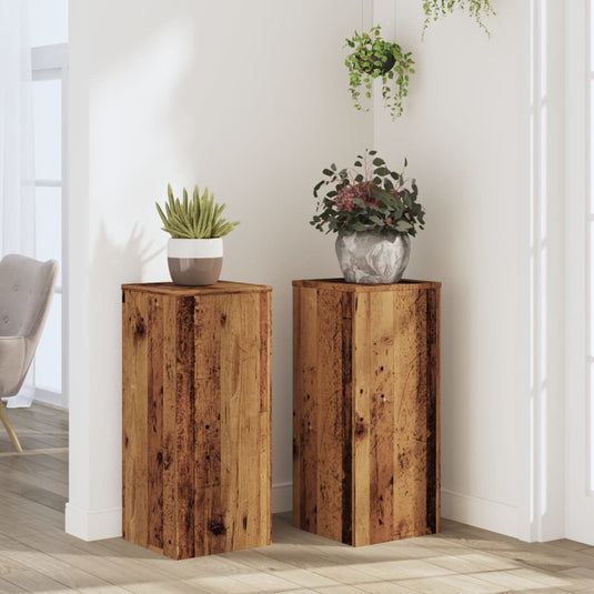 Vidaxl plantenstandaards 2 st 30x30x70 cm bewerkt hout oud houtkleurig