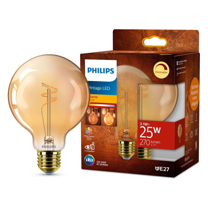 Afbeelding laden in galerijviewer, Philips vintage led dimbare globe g95 e27 60w amberkleurig glas
