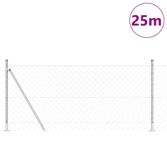 Vidaxl afrasteringspaal zilver 25 x 0,8 m (60 x 60 mm gaas) staal