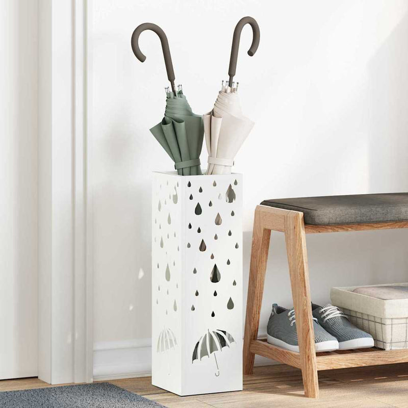 Afbeelding laden in galerijviewer, Vidaxl paraplu standaard met opslag wit 15,5 x 15,5 x 49 cm metaal

