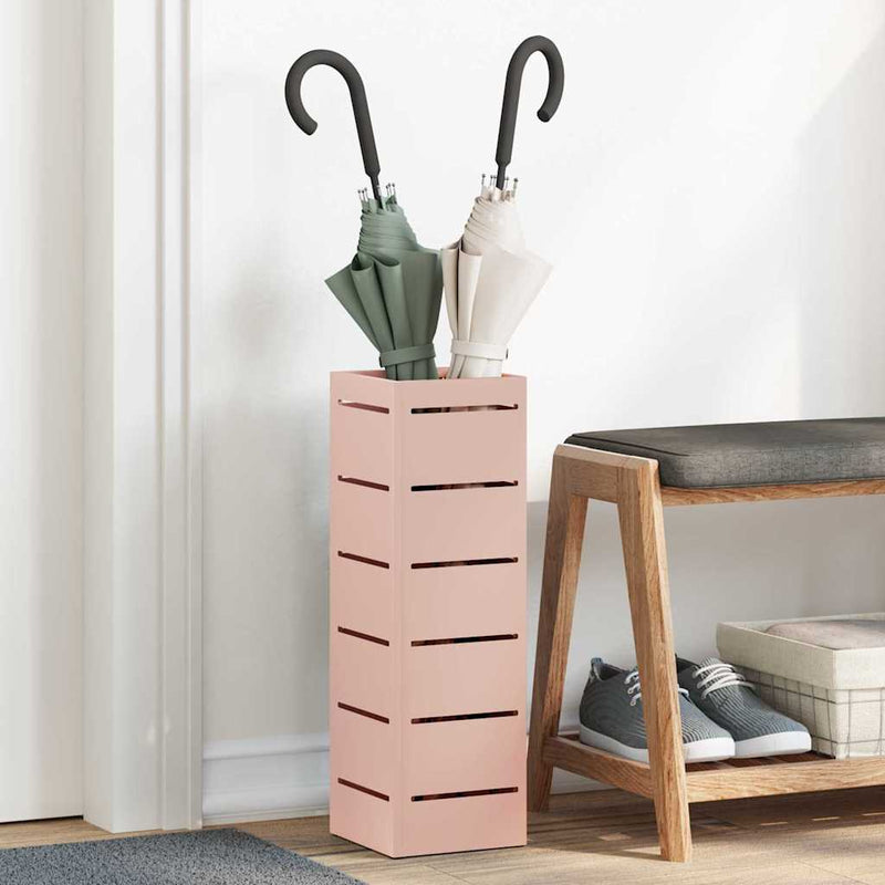 Afbeelding laden in galerijviewer, Vidaxl paraplu standaard met opslag roze 15,5 x 15,5 x 49 cm metaal
