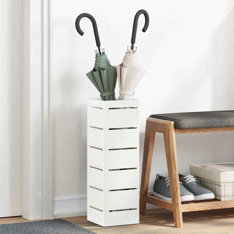 Afbeelding laden in galerijviewer, Vidaxl paraplu standaard met opslag wit 15,5 x 15,5 x 49 cm staal
