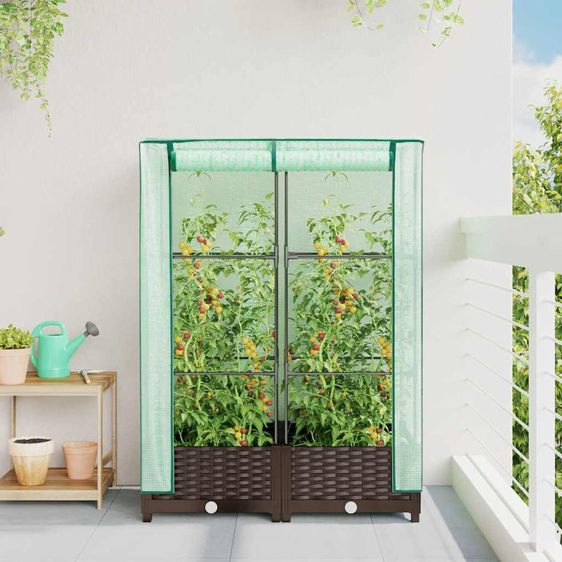 Afbeelding laden in galerijviewer, Vidaxl plantenbak verhoogd met kashoes 80x40x123 cm rattanlook
