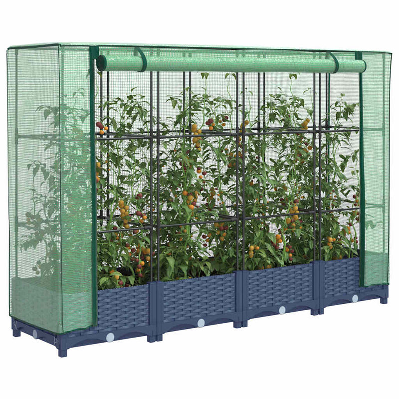 Afbeelding laden in galerijviewer, Vidaxl verhoogde plantenbak met kashoes rotanlook 160x40x123 cm

