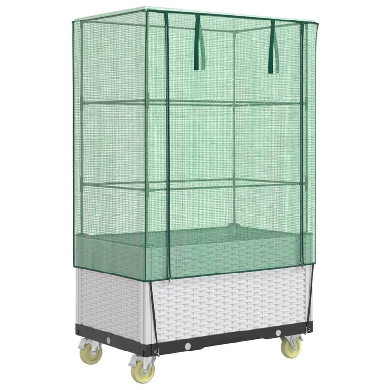 Afbeelding laden in galerijviewer, Vidaxl plantenbak verhoogd met hoes en wielen 80x50x182 cm rattanlook
