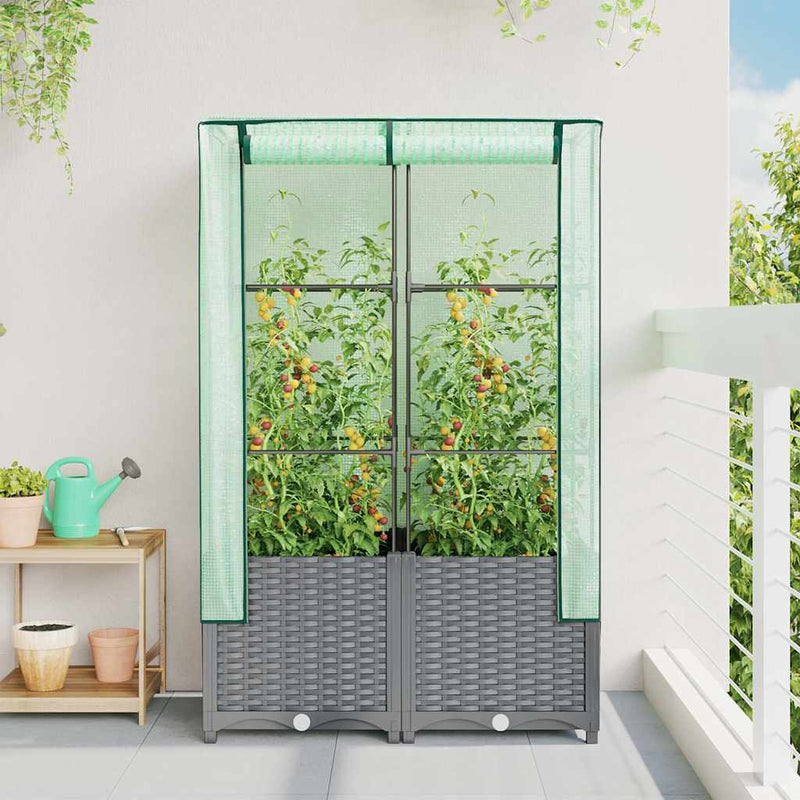 Afbeelding laden in galerijviewer, Vidaxl plantenbak verhoogd met kashoes 80x40x138 cm rattanlook
