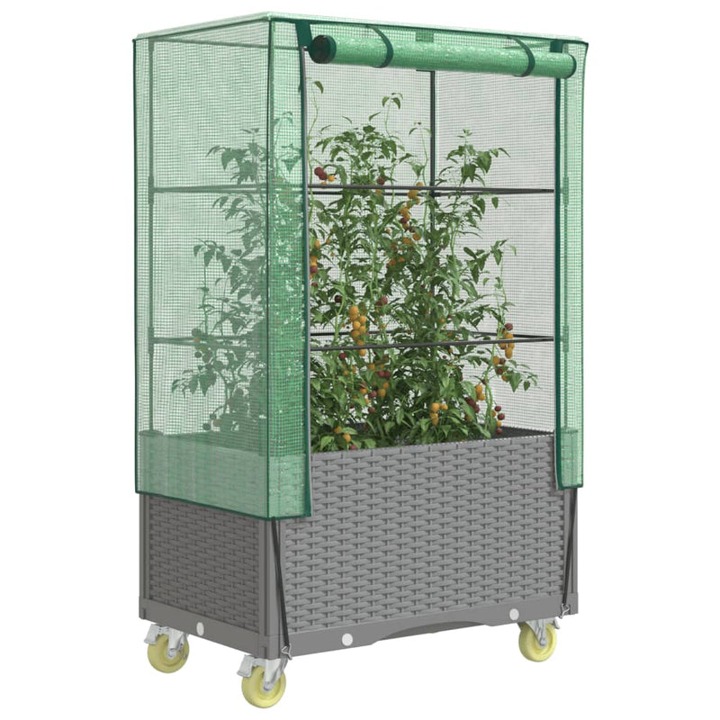 Afbeelding laden in galerijviewer, Vidaxl plantenbak verhoogd met hoes en wielen 80x50x182 cm rattanlook
