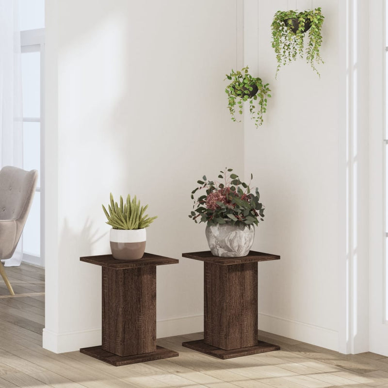 Afbeelding laden in galerijviewer, Vidaxl plantenstandaards 2 st 30x30x40 cm bewerkt hout bruin eiken
