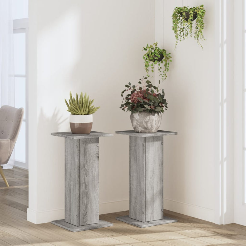 Afbeelding laden in galerijviewer, Vidaxl plantenstandaards 2 st 30x30x60 cm bewerkt hout grijs sonoma
