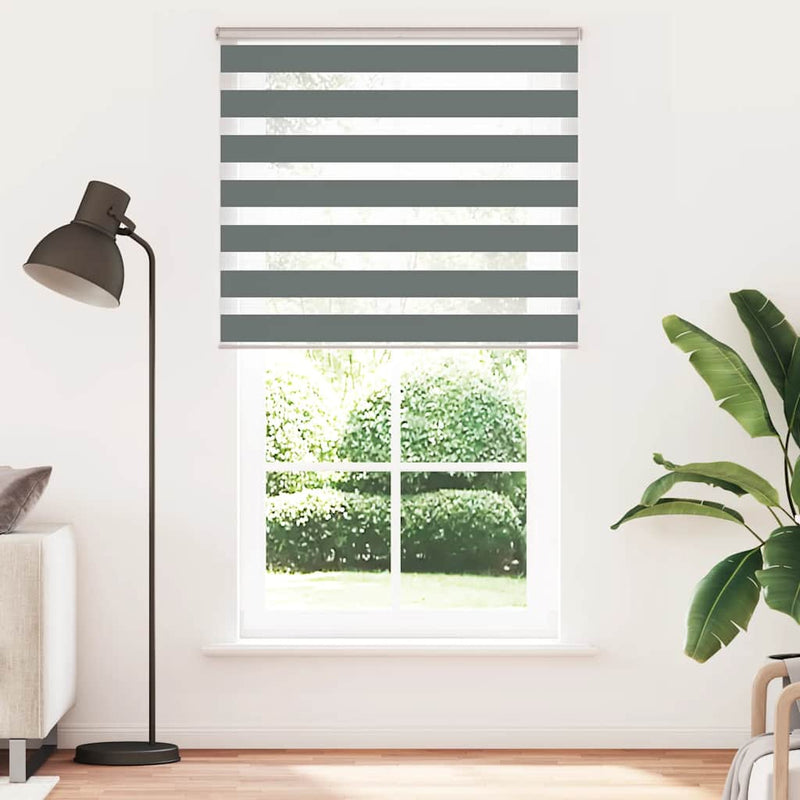Afbeelding laden in galerijviewer, Vidaxl zebra rolgordijn 120x200 cm stofbreedte 115,9 cm donkergrijs
