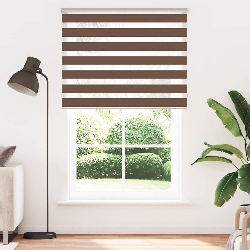 Afbeelding laden in galerijviewer, Vidaxl zebra rolgordijn 140x230 cm stofbreedte 135,9cm polyester bruin
