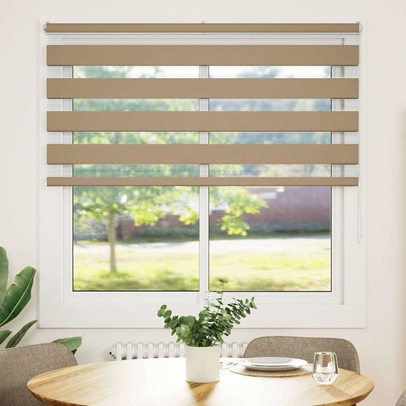 Afbeelding laden in galerijviewer, Vidaxl zebra blind 145x100 cm stofbreedte 140,9 cm polyester zandbruin
