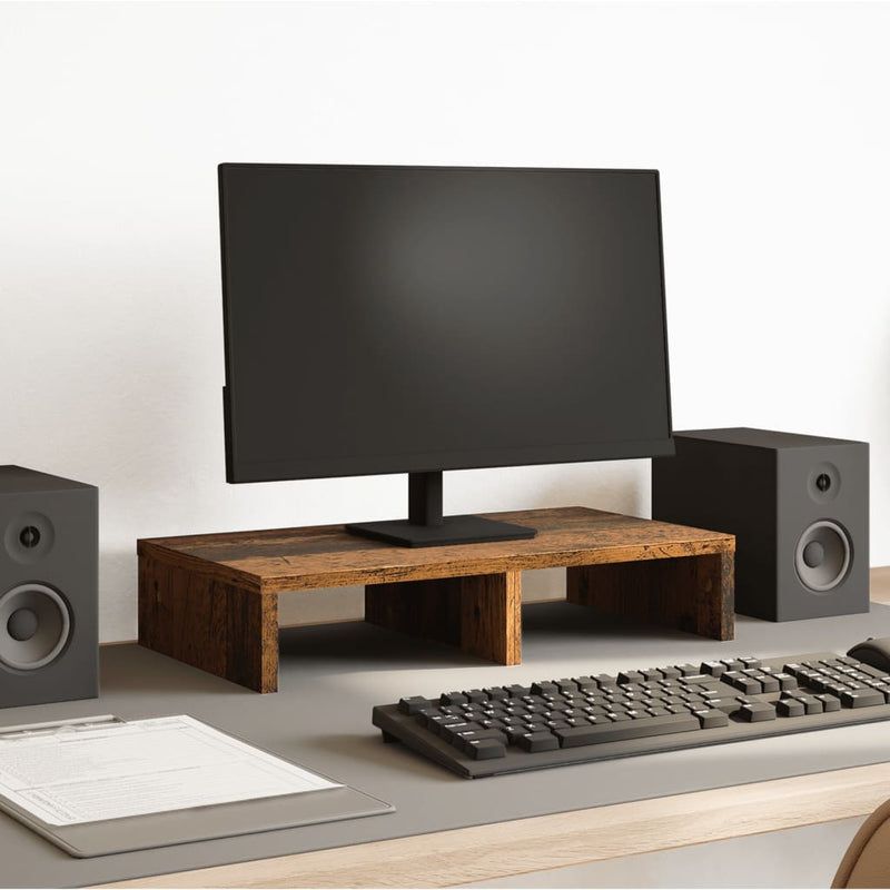 Afbeelding laden in galerijviewer, Vidaxl monitorstandaard 50x27x10 cm bewerkt hout oud houtkleurig
