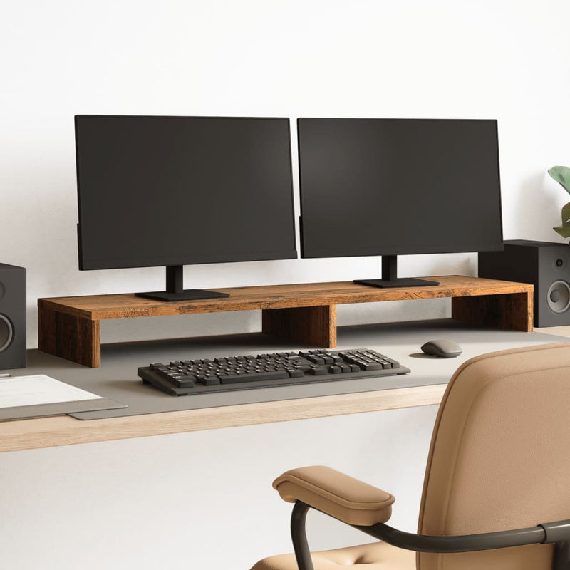 Afbeelding laden in galerijviewer, Vidaxl monitorstandaard 100x27x10 cm bewerkt hout oud houtkleurig

