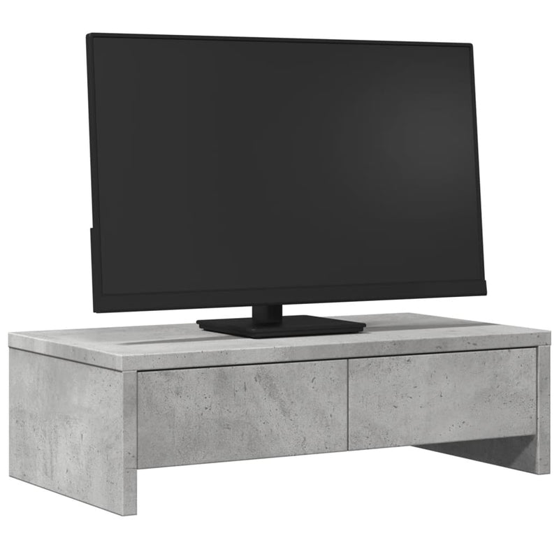 Afbeelding laden in galerijviewer, Vidaxl monitorstandaard met lades 50x27x15 cm bewerkt hout betongrijs
