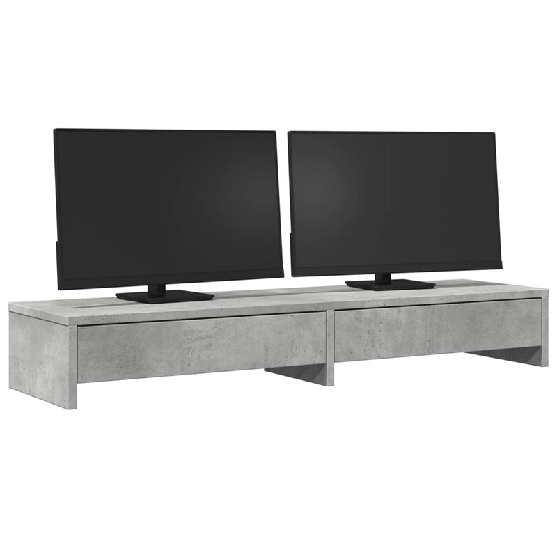 Afbeelding laden in galerijviewer, Vidaxl monitorstandaard met lades 100x27x15 cm bewerkt hout betongrijs
