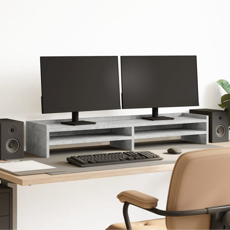 Afbeelding laden in galerijviewer, Vidaxl monitorstandaard 100x24x16 cm bewerkt hout betongrijs

