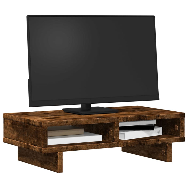 Afbeelding laden in galerijviewer, Vidaxl monitorstandaard 50x27x15 cm bewerkt hout gerookt eikenkleurig
