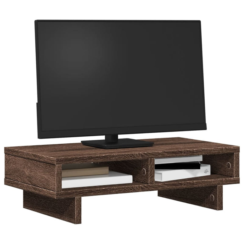 Afbeelding laden in galerijviewer, Vidaxl monitorstandaard 50x27x15 cm bewerkt hout bruin eikenkleurig
