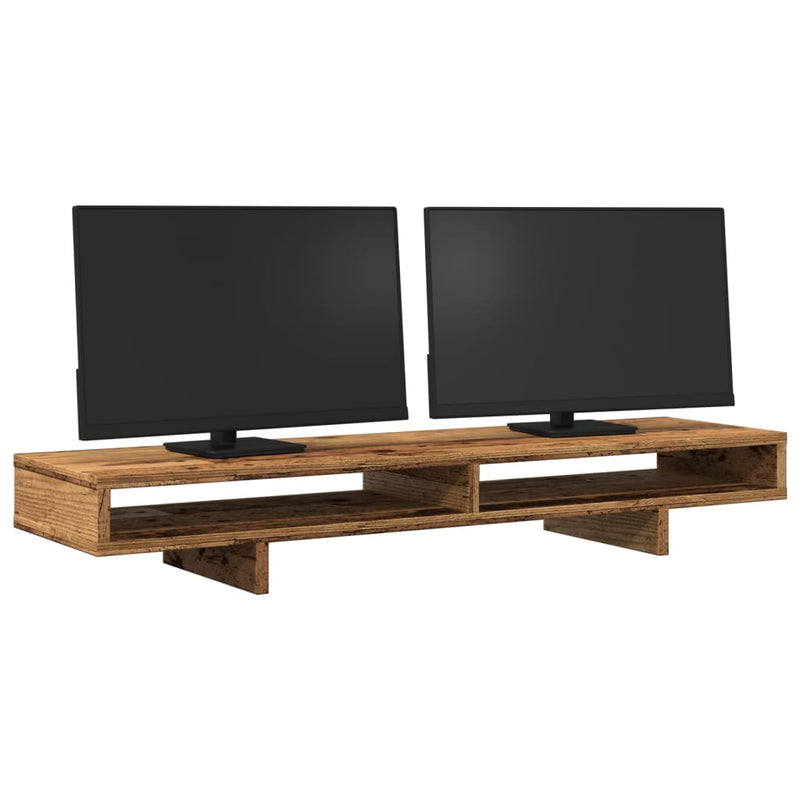 Afbeelding laden in galerijviewer, Vidaxl monitorstandaard 100x27x15 cm bewerkt hout oud houtkleurig
