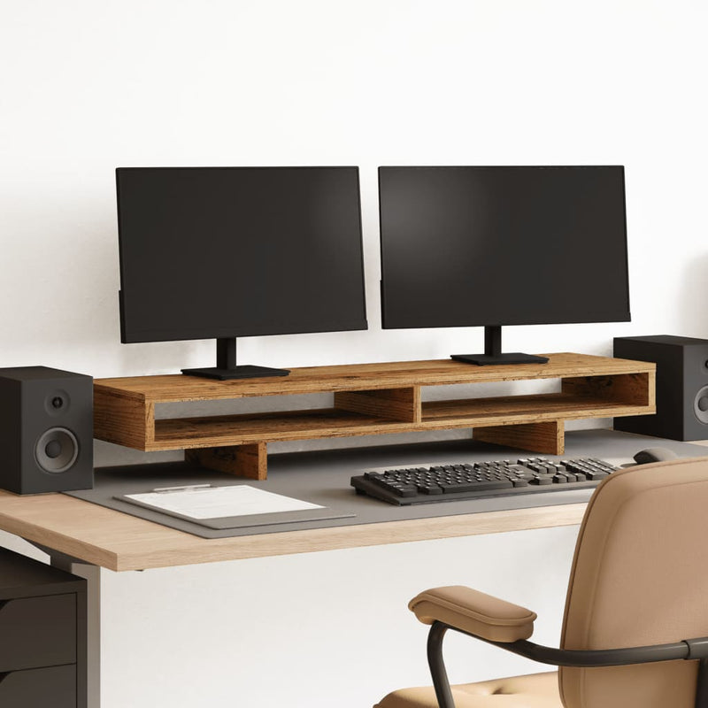 Afbeelding laden in galerijviewer, Vidaxl monitorstandaard 100x27x15 cm bewerkt hout oud houtkleurig
