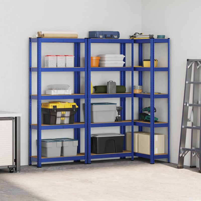 Afbeelding laden in galerijviewer, Vidaxl opbergrekken 3 st 5-laags staal en bewerkt hout blauw
