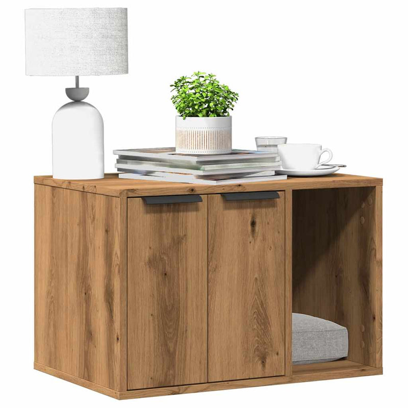 Afbeelding laden in galerijviewer, Vidaxl kattenbakkast 60x40x40 cm bewerkt hout artisanaal eikenkleurig
