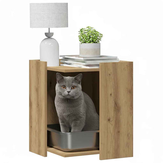 Vidaxl kattenbakkast 42x42x51 cm bewerkt hout artisanaal eikenkleurig