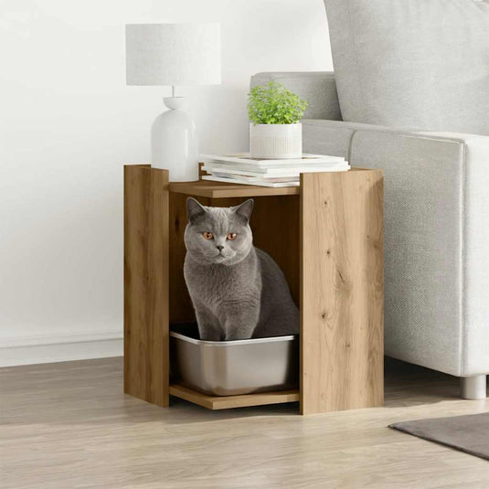 Vidaxl kattenbakkast 42x42x51 cm bewerkt hout artisanaal eikenkleurig