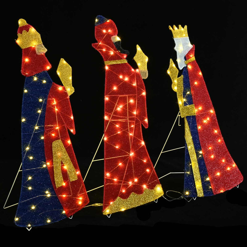 Afbeelding laden in galerijviewer, Vidaxl 3 wijze mannen kerstverlichting 3 pcs warmwit 105 cm stof
