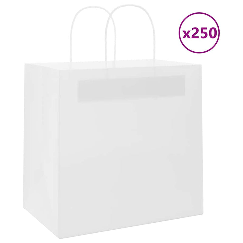 Afbeelding laden in galerijviewer, Vidaxl papieren zakken 250 st met hengsels 26x17x25 cm wit
