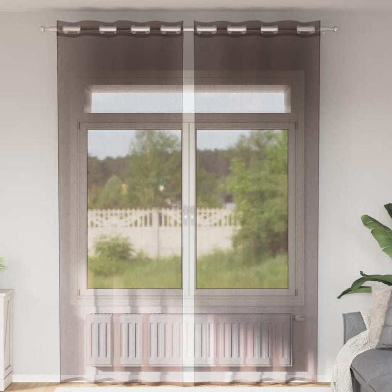 Afbeelding laden in galerijviewer, Vidaxl gordijnen voile met doorvoertules 2 st 140x300 cm bruin
