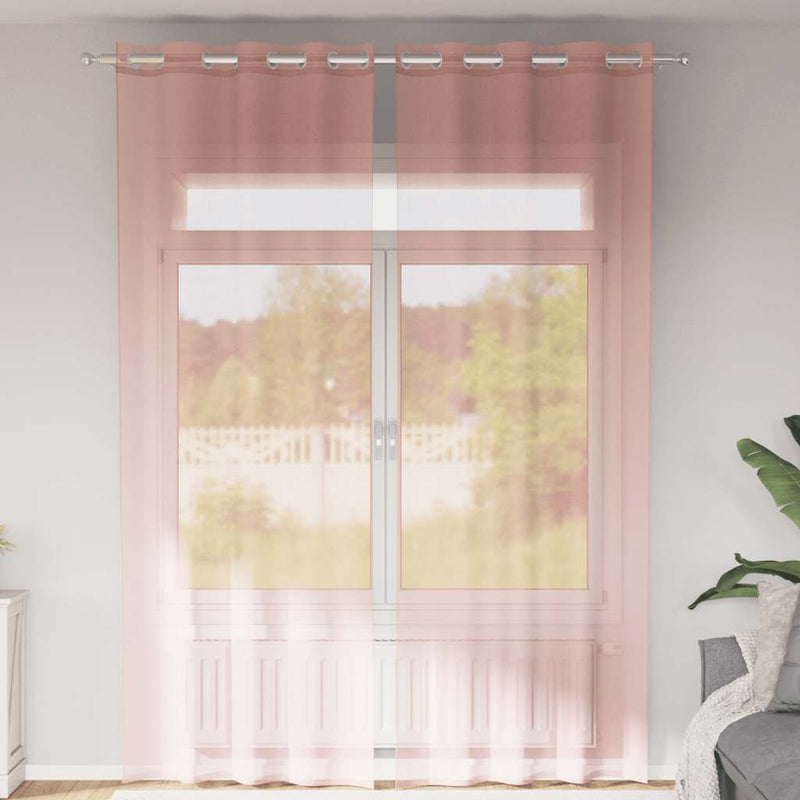 Afbeelding laden in galerijviewer, Vidaxl gordijnen voile met doorvoertules 2 st 140x300 cm roze
