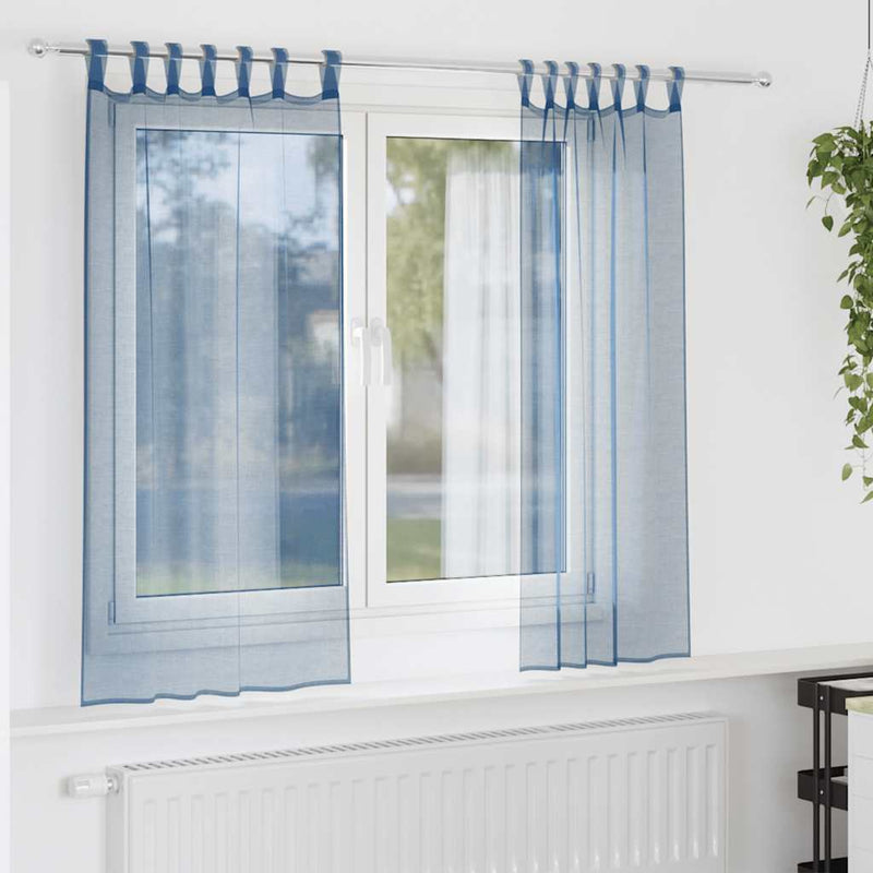 Afbeelding laden in galerijviewer, Vidaxl gordijnen voile met lussen 2 st 140x140 cm koningsblauw
