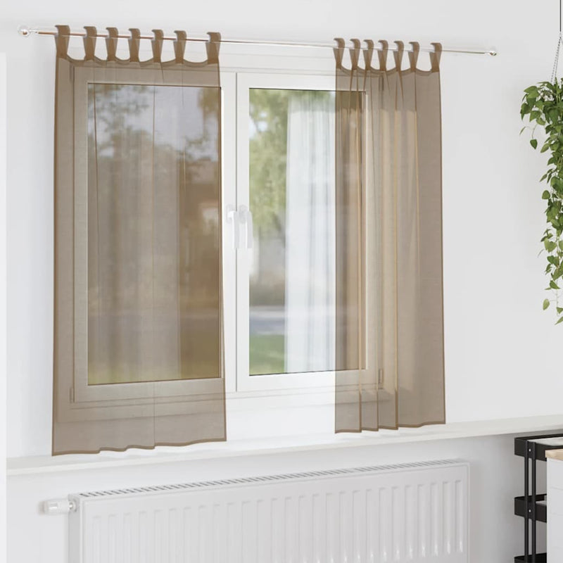 Afbeelding laden in galerijviewer, Vidaxl gordijnen voile met lussen 2 st 140x140 cm lichtbruin
