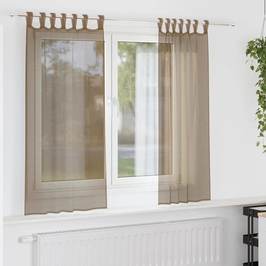 Vidaxl gordijnen voile met lussen 2 st 140x140 cm lichtbruin